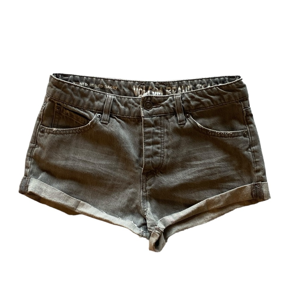 Volcom Grey Denim Distressed Jean Shorts. Waist 25” Size 1 Great Condition!